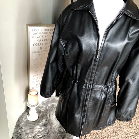 cinched waist leather jacket